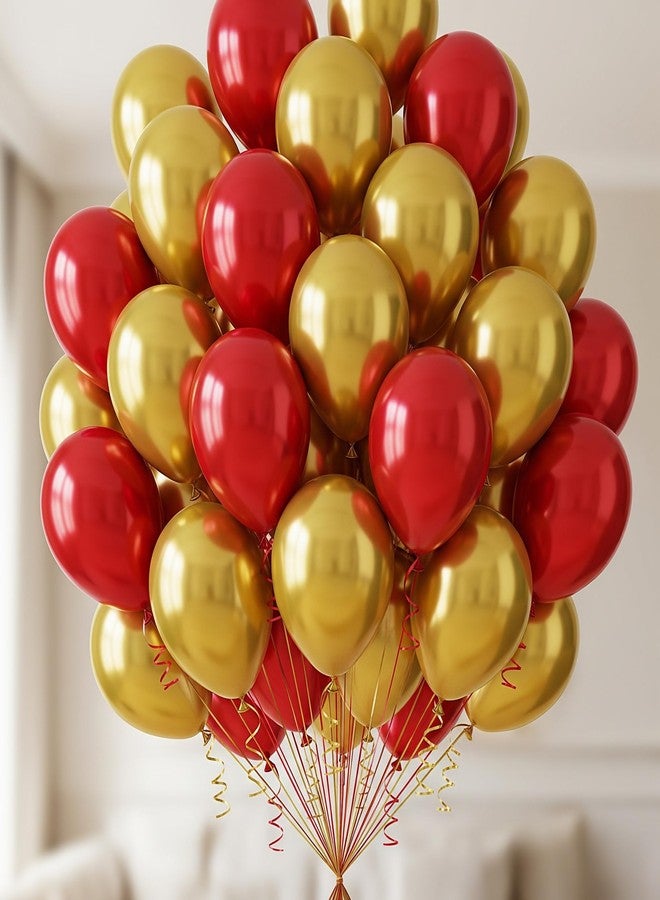 Vail Creations بالونات معدنية مقاس 10 بوصات من إنتاج شركة Vail Creations، صنع في الهند، لتزيين حفلات أعياد الميلاد/حفلات الذكرى السنوية (ذهبي + أحمر، عبوة من 50 بالونًا). - Image 2